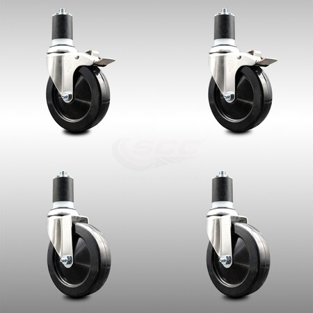 Service Caster 5 Inch 316SS Soft Rubber Swivel 1-7/8 Inch Stem Caster Lock Brake SCC, 2PK SCC-SS316TTLEX20S514-SRS-2-S-2-178